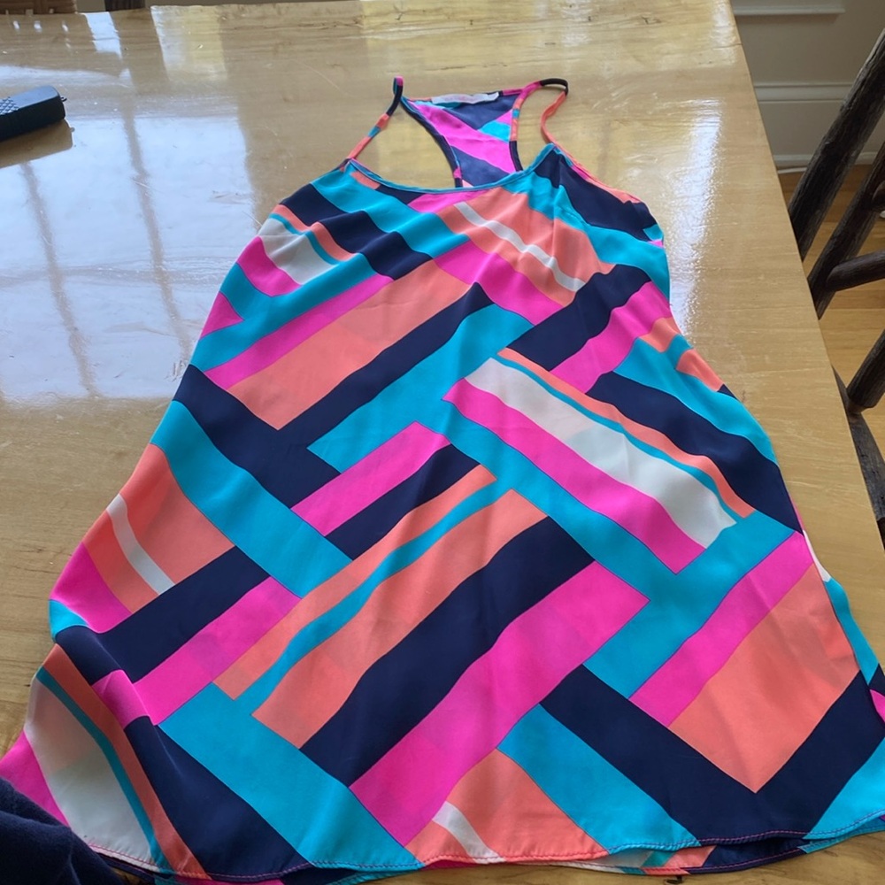 Alice & Trixie Silk Slip Dress Racerback Mini Neon Geometric Womens Size Small